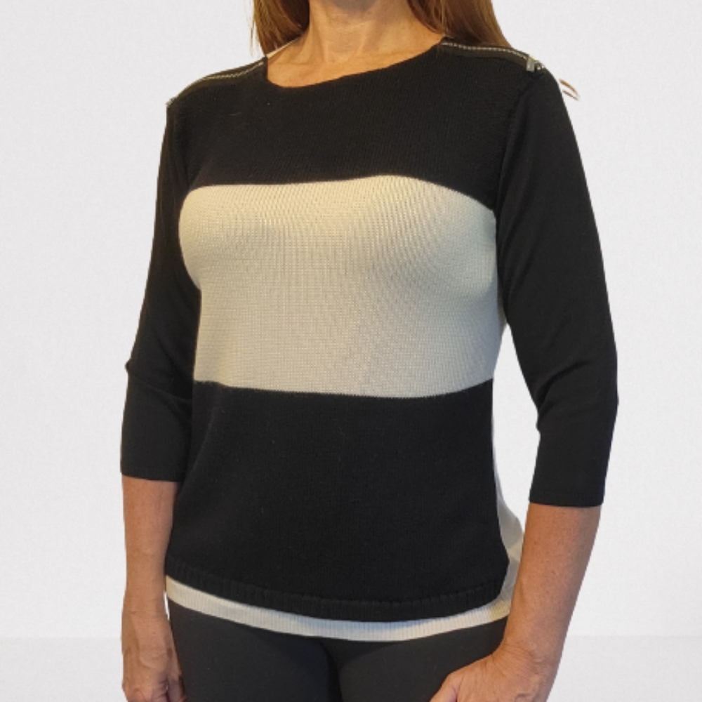 Karen Millen Black & Ivory Color Blocked Sweater